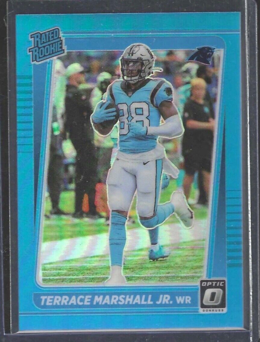 TERRACE MARSHALL JR 2021 PANINI DONRUSS OPTIC LIGHT BLUE PRIZM ROOKIE RC #D /299