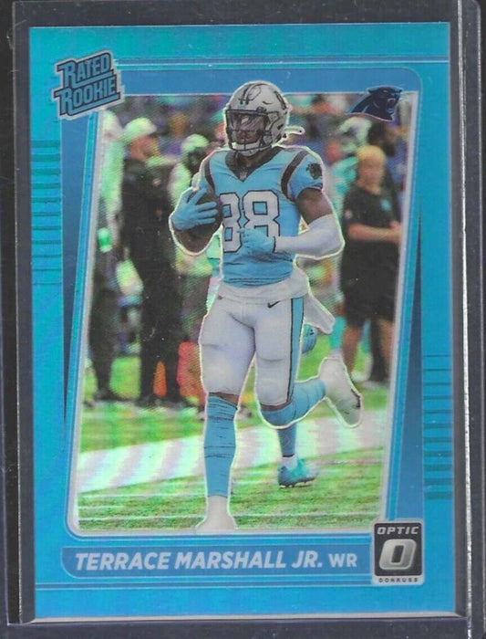 TERRACE MARSHALL JR 2021 PANINI DONRUSS OPTIC LIGHT BLUE PRIZM ROOKIE RC #D /299