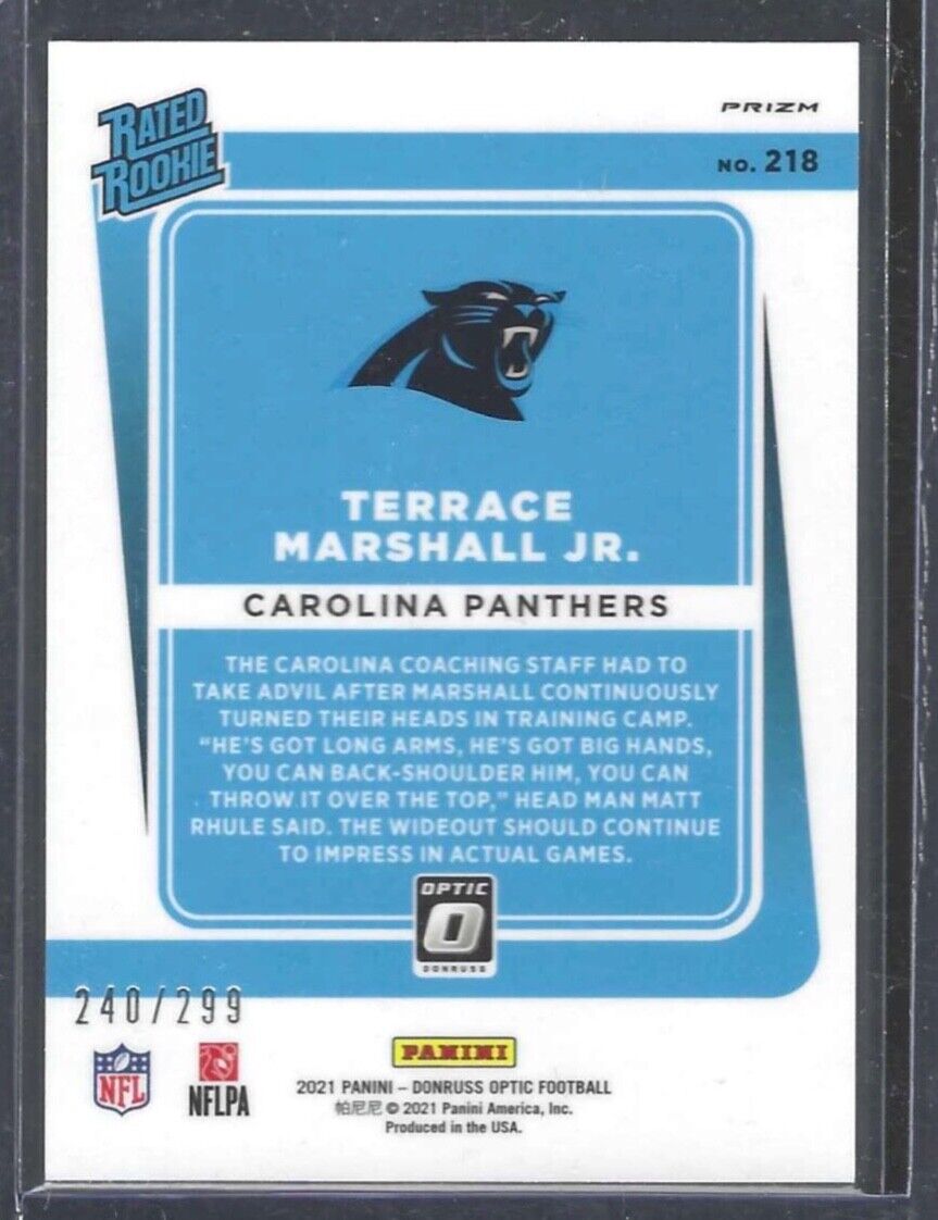 TERRACE MARSHALL JR 2021 PANINI DONRUSS OPTIC LIGHT BLUE PRIZM ROOKIE RC #D /299