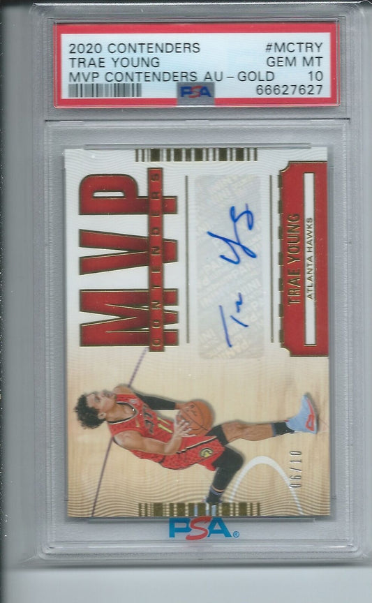 TRAE YOUNG 2020-21 CONTENDERS MVP CONTENDERS GOLD AUTO #D 6/10 PSA 10 POP 1/1