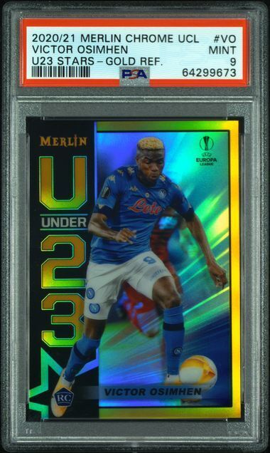 VICTOR OSIMHEN 2020 MERLIN CHROME UEFA UCL U23 STARS GOLD REFRACTOR RC /50 PSA 9