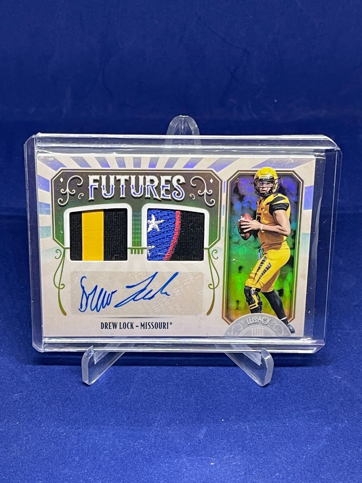 DREW LOCK 2019 PANINI LEGACY FUTURES DUAL LOGO PATCH AUTO ROOKIE RC #D 8/15