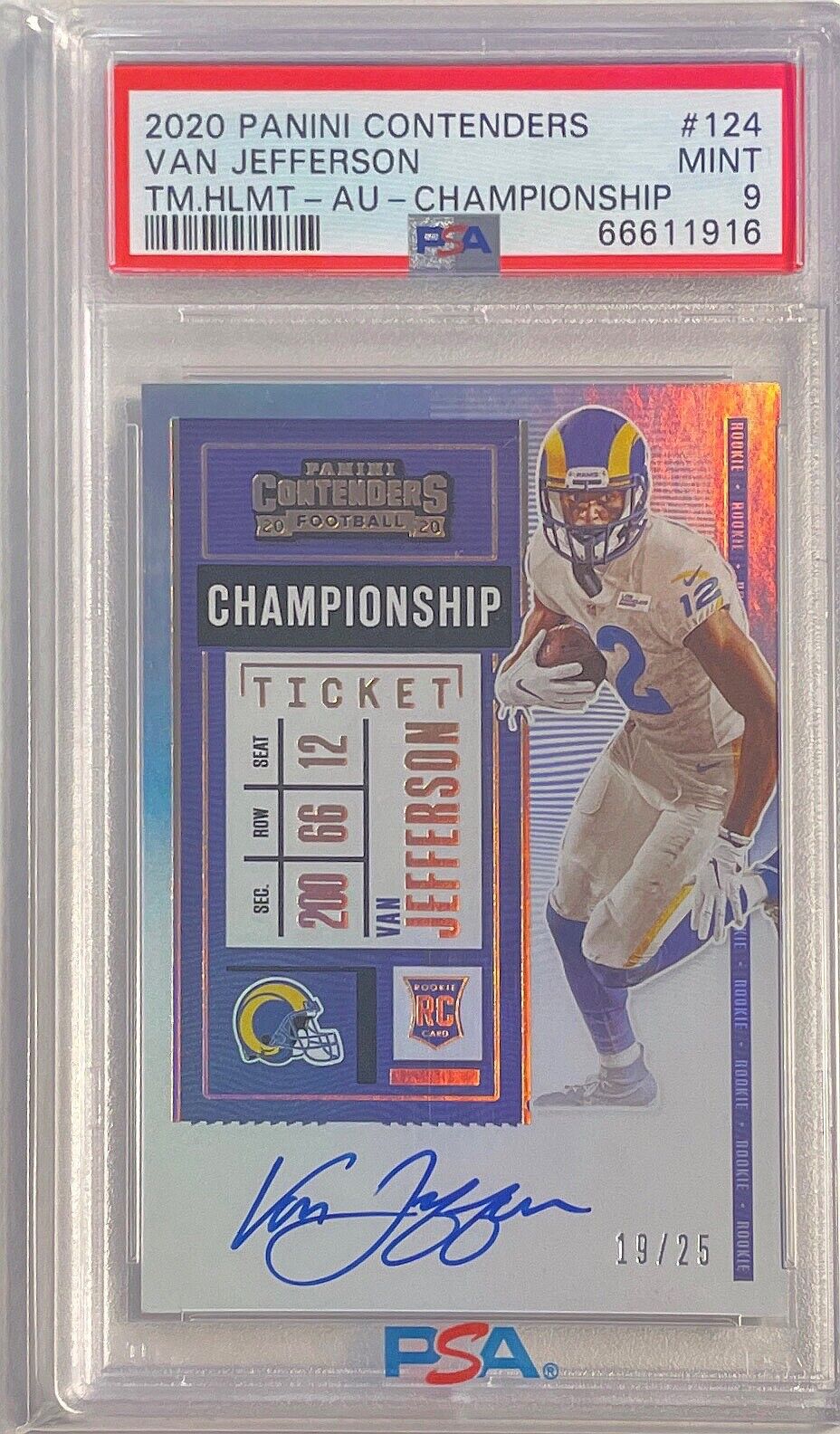 VAN JEFFERSON 2020 CONTENDERS CHAMPIONSHIP AUTO RC #D 19/25 PSA 9 POP 1/1