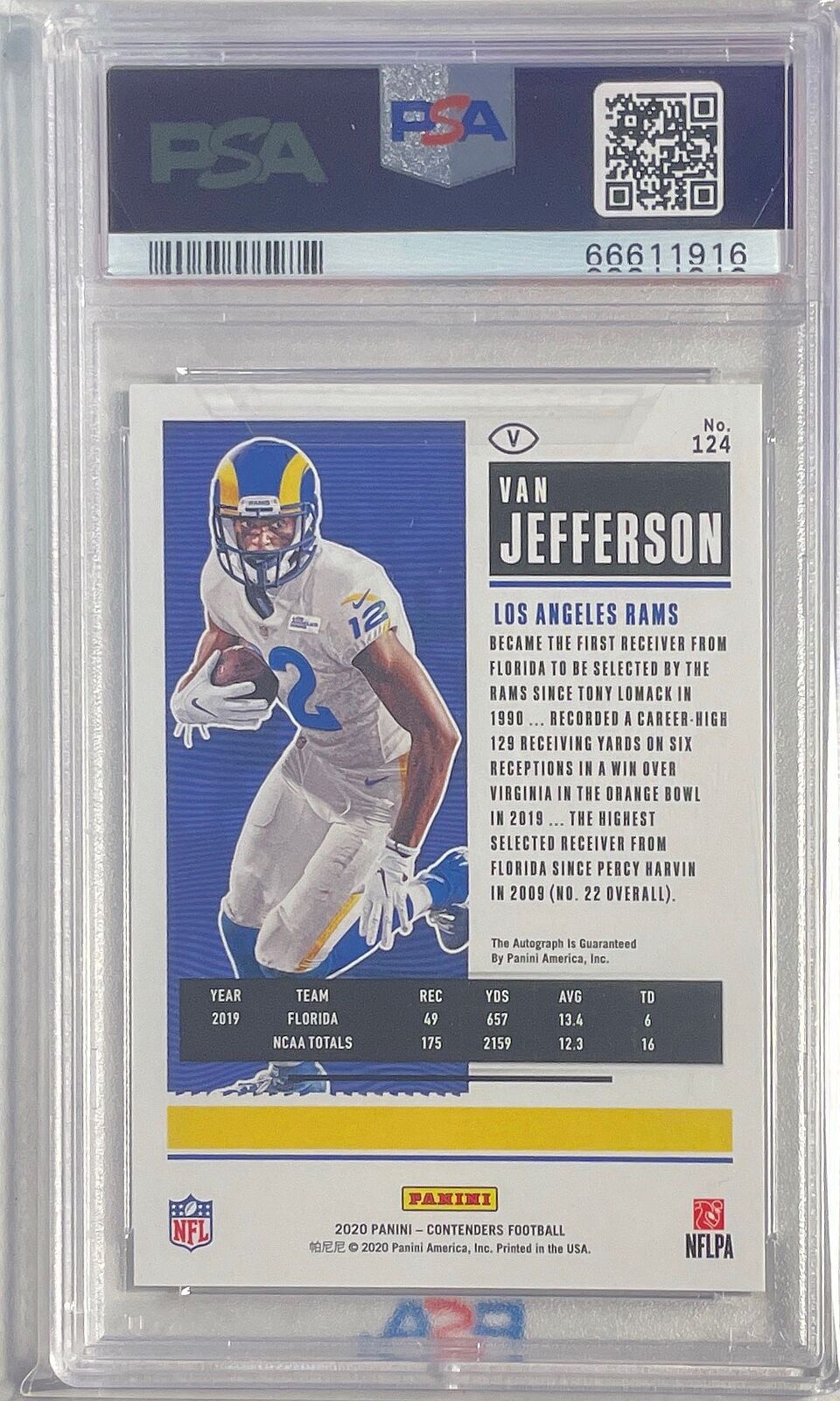VAN JEFFERSON 2020 CONTENDERS CHAMPIONSHIP AUTO RC #D 19/25 PSA 9 POP 1/1