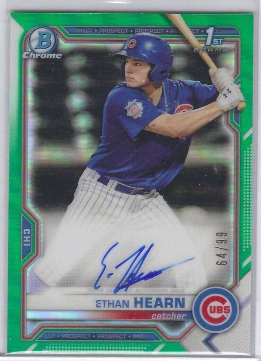 ETHAN HEARN 2021 BOWMAN CHROME 1ST GREEN REFRACTOR PROSPECT AUTO #D 64/99