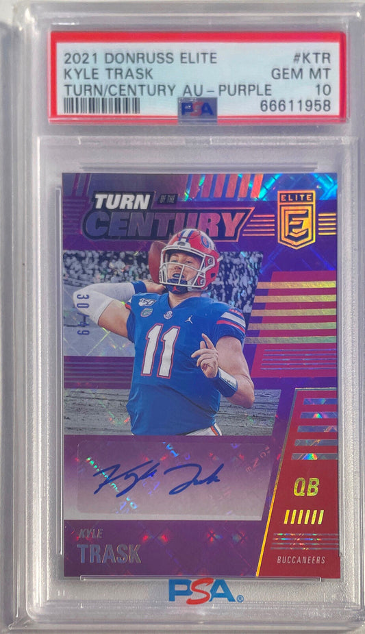 KYLE TRASK 2021 DONRUSS ELITE TURN THE CENTURY PURPLE AUTO RC /49 PSA 10 POP 1/1