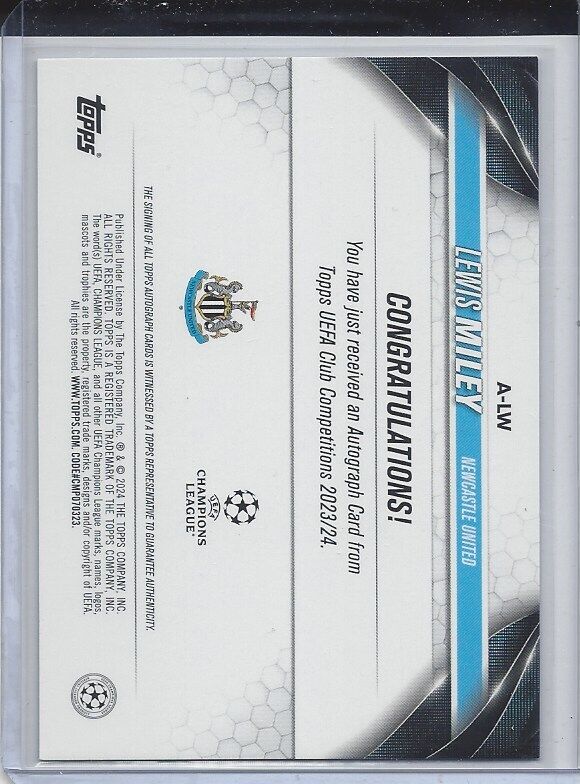 LEWIS MILEY 2023-24 TOPPS CLUB COMPETITIONS NEWCASTLE ROOKIE SILVER FOIL AUTO RC