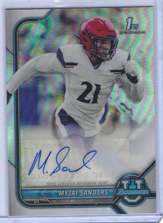 MYJAI SANDERS 2022 BOWMAN UNIVERSITY REFRACTOR 1ST PROSPECT AUTO RC #BCPA-MS
