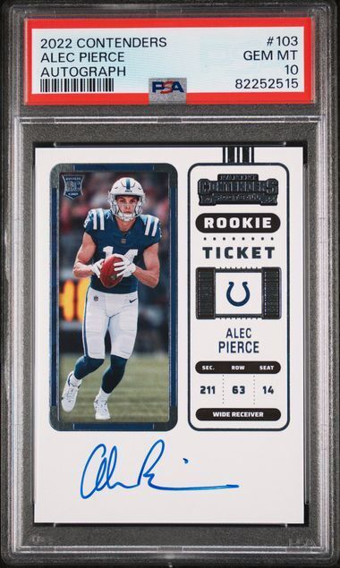 ALEC PIERCE 2022 PANINI CONTENDERS ROOKIE TICKET ON CARD AUTO RC #103 PSA 10 GEM