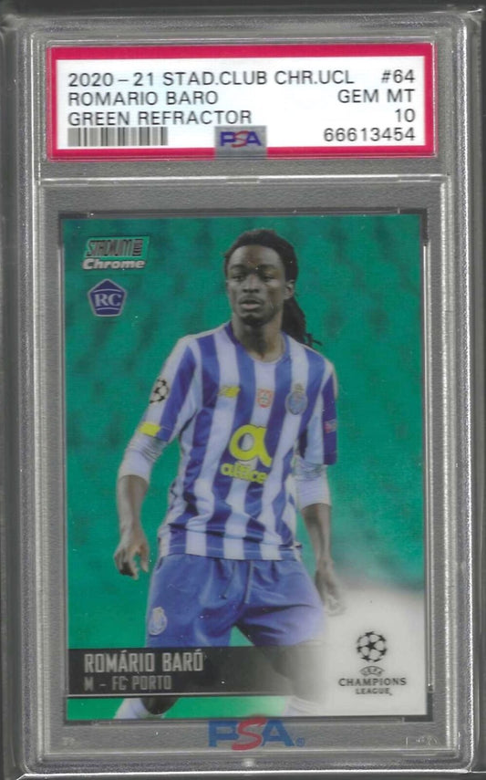 ROMARIO BARO 2020-21 TOPPS STADIUM CLUB GREEN REFRACTOR RC /99 PSA 10 POP 1/1