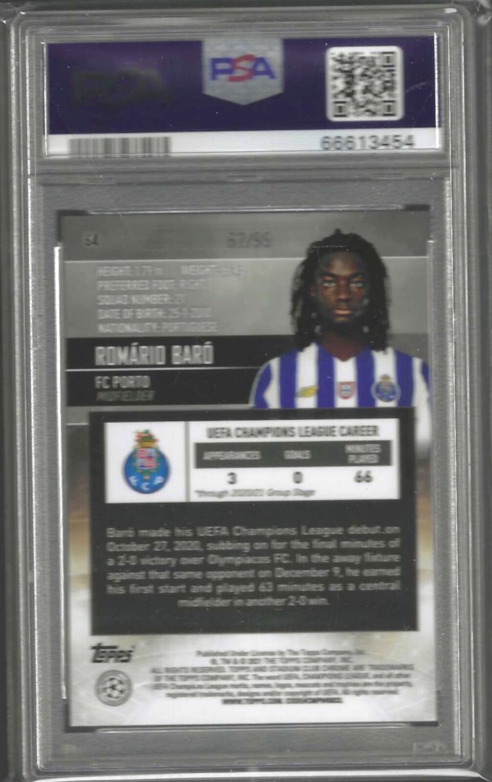 ROMARIO BARO 2020-21 TOPPS STADIUM CLUB GREEN REFRACTOR RC /99 PSA 10 POP 1/1