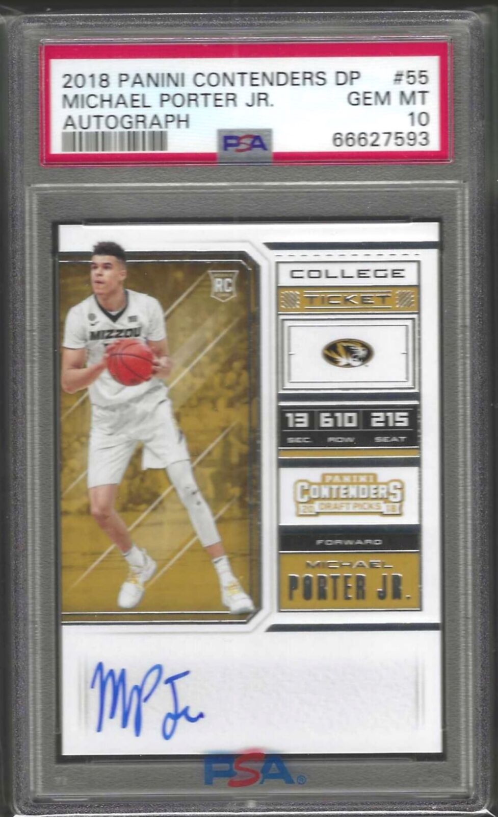 MICHAEL PORTER JR 2018-19 PANINI CONTENDERS ON CARD AUTO RC #55 PSA 10 GEM MINT