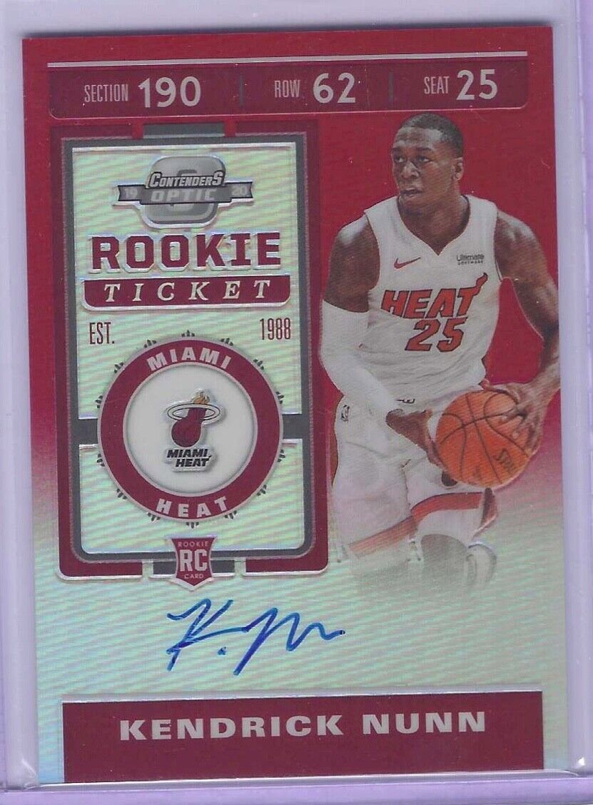 KENDRICK NUNN 2019-20 PANINI OPTIC CONTENDERS RED HOLO ROOKIE AUTO RC #D 138/149