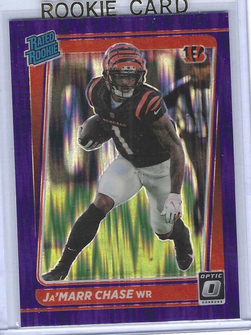 JA'MARR CHASE 2021 PANINI DONRUSS OPTIC PURPLE SHOCK HOLO RATED ROOKIE RC #207