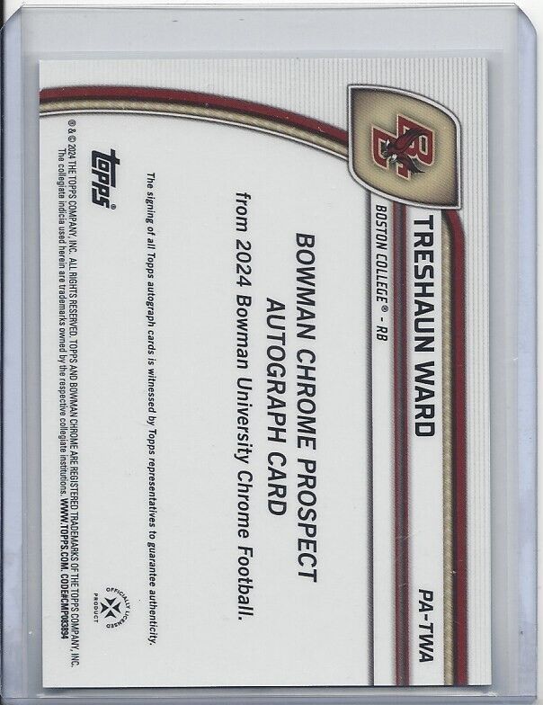 TRESHAUN WARD 2024 BOWMAN CHROME UNIVERSITY BOSTON COLLEGE AUTO