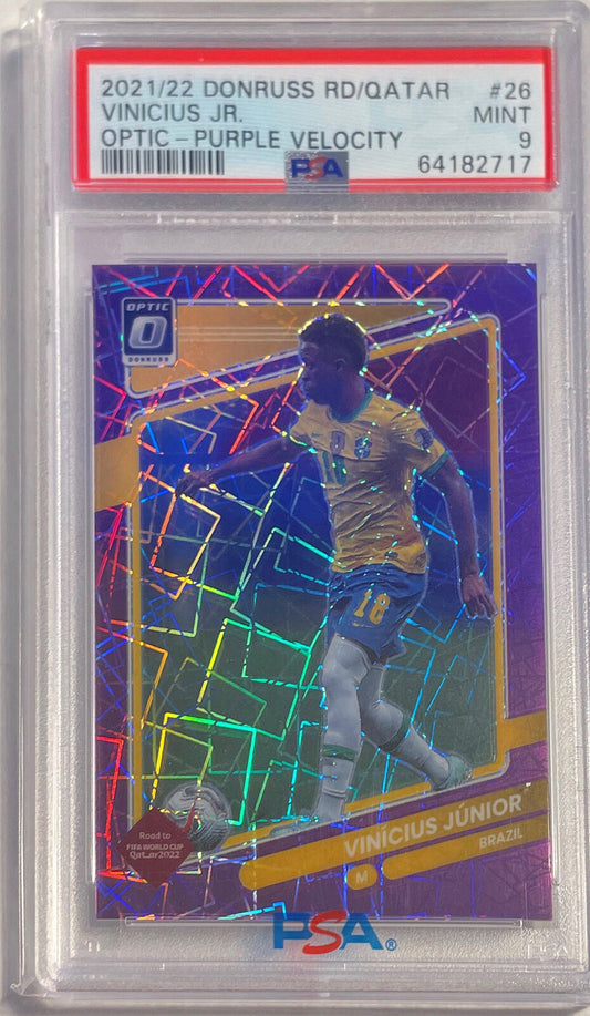 VINICIUS JR. 2021-22 DONRUSS OPTIC QATAR PURPLE VELOCITY #D 85/99 PSA 9 POP 3