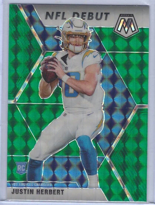 JUSTIN HERBERT 2020 PANINI MOSAIC FOOTBALL GREEN PRIZM NFL DEBUT RC #263