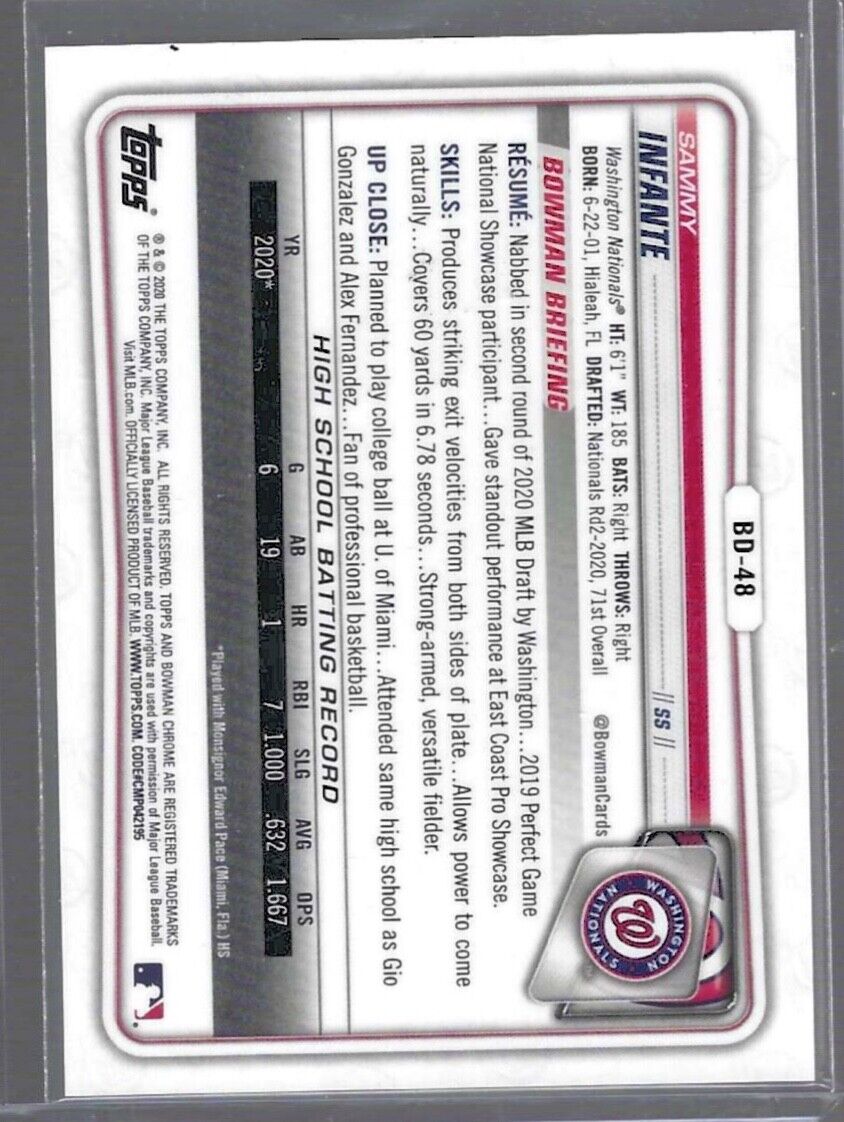 SAMMY INFANTE 2020 BOWMAN CHROME ORANGE REFRACTOR 1ST PROSPECT #D 19/25