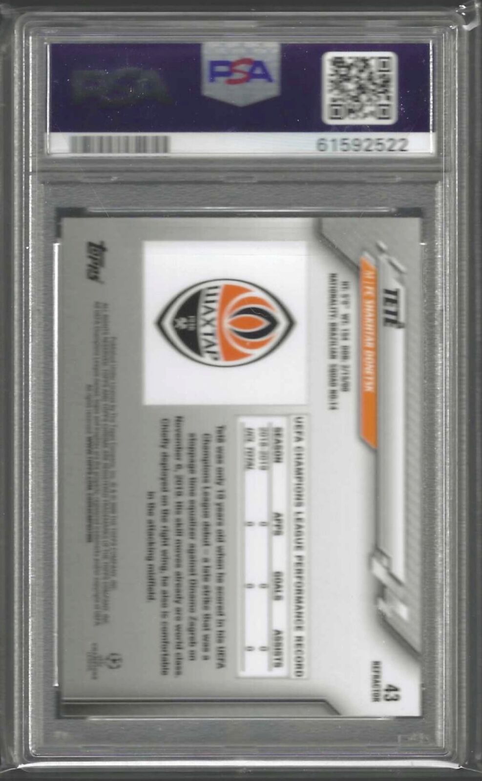 TETE 2019-20 TOPPS CHROME UCL SILVER REFRACTOR RC #43 PSA 10 GEM MINT
