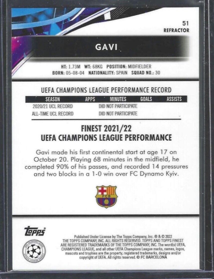 GAVI 2021-22 TOPPS FINEST SILVER REFRACTOR ROOKIE RC #51