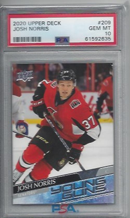 JOSH NORRIS 2020-21 UPPER DECK YOUNG GUNS TRUE ROOKIE RC #209 PSA 10 GEM MINT