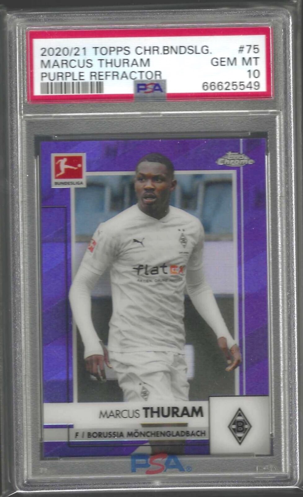 MARCUS THURAM 2020-21 TOPPS CHROME BDSLG PURPLE REFRACTOR RC /299 PSA 10 POP 1/1