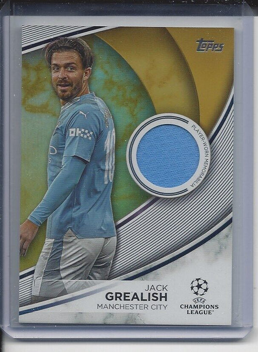 JACK GREALISH 2023-24 TOPPS UCL CLUB GOLD FOIL PLAYER WORN JERSEY PATCH #D 43/50