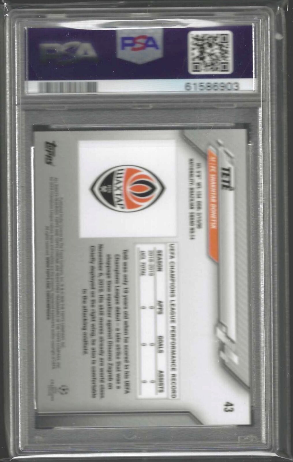 TETE 2019-20 TOPPS CHROME UCL SAPPHIRE EDITION REFRACTOR RC #43 PSA 10 GEM MINT