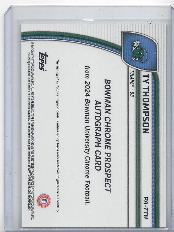 TY THOMPSON 20224 BOWMAN CHROME UNIVERSITY 1ST TULANE AUTO