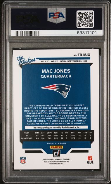 MAC JONES 2021 PANINI DONRUSS THE ROOKIES AUTO RC #D 292/299 PSA 10 GEM MINT