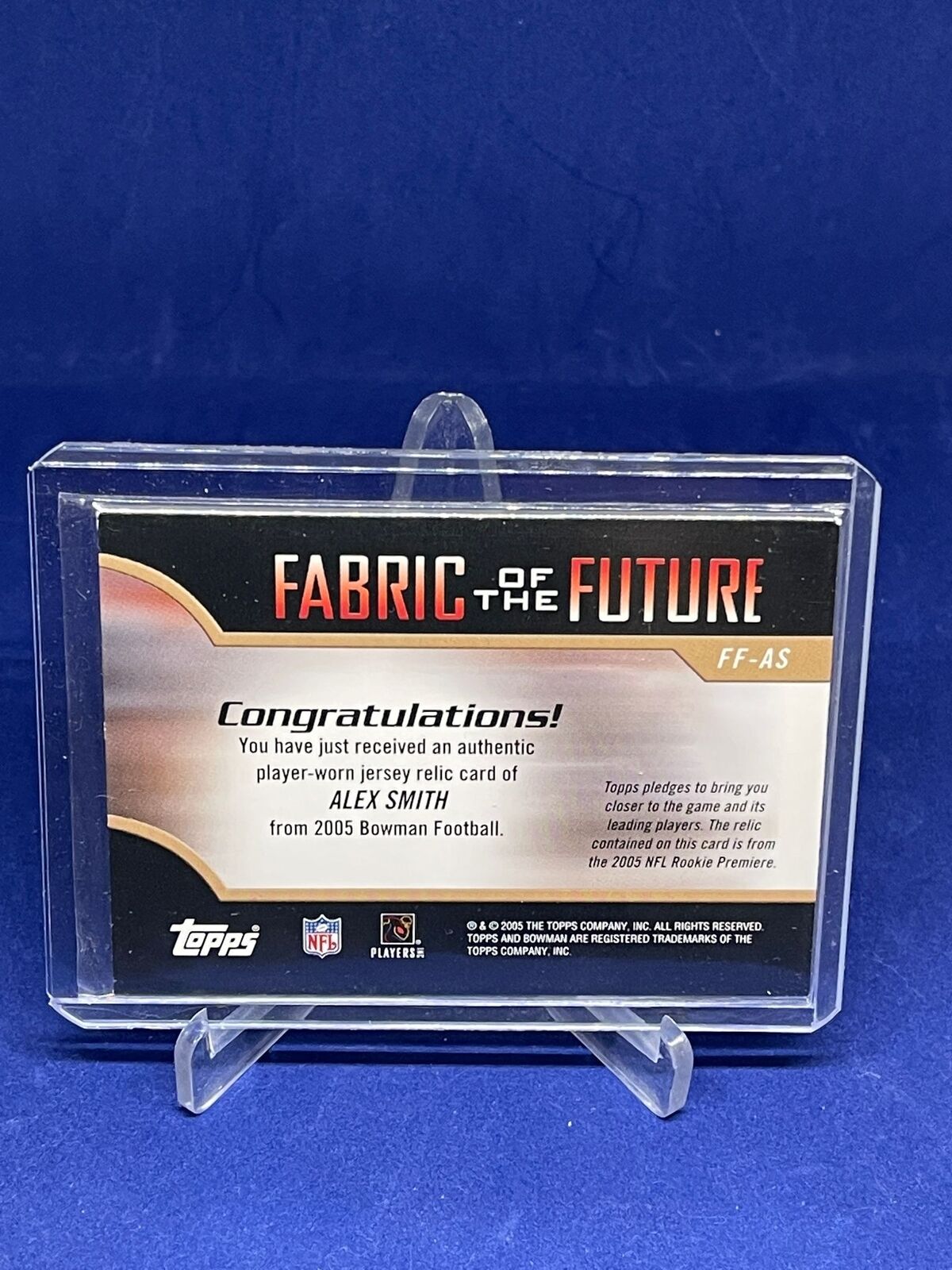 ALEX SMITH 2005 BOWMAN FABRIC OF THE FUTURE JERSEY CARD ROOKIE RC