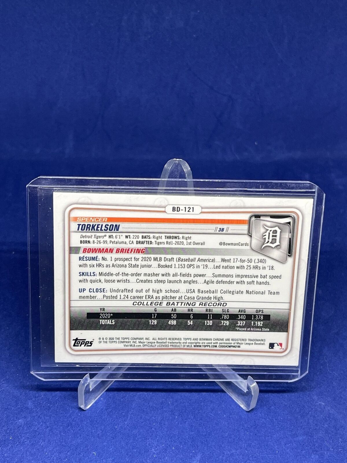 SPENCER TORKELSON 2020 BOWMAN CHROME 1ST BOWMAN PROSPECT