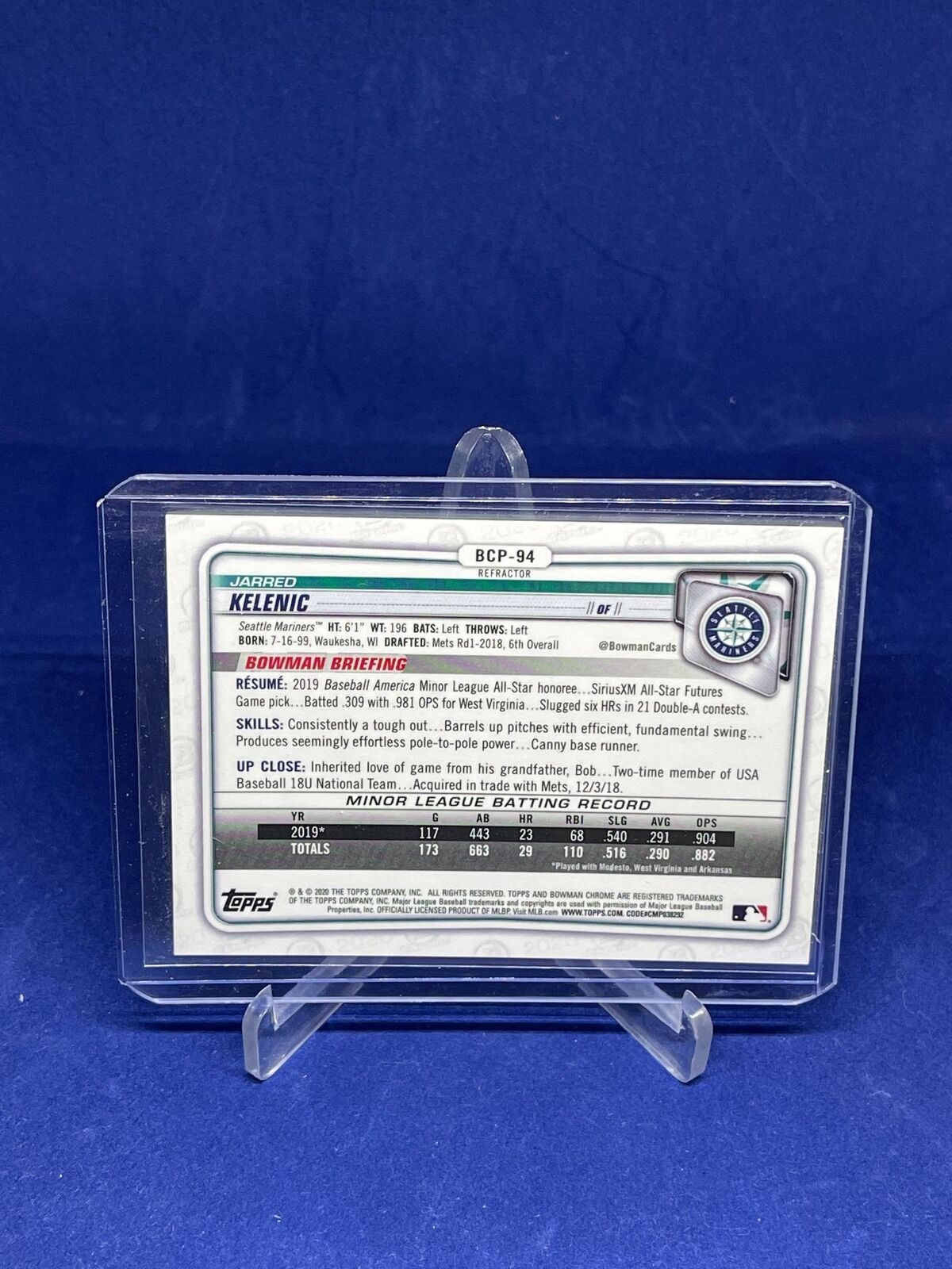 JARRED KELENIC 2020 BOWMAN CHROME REFRACTOR PROSPECT #D 71/499