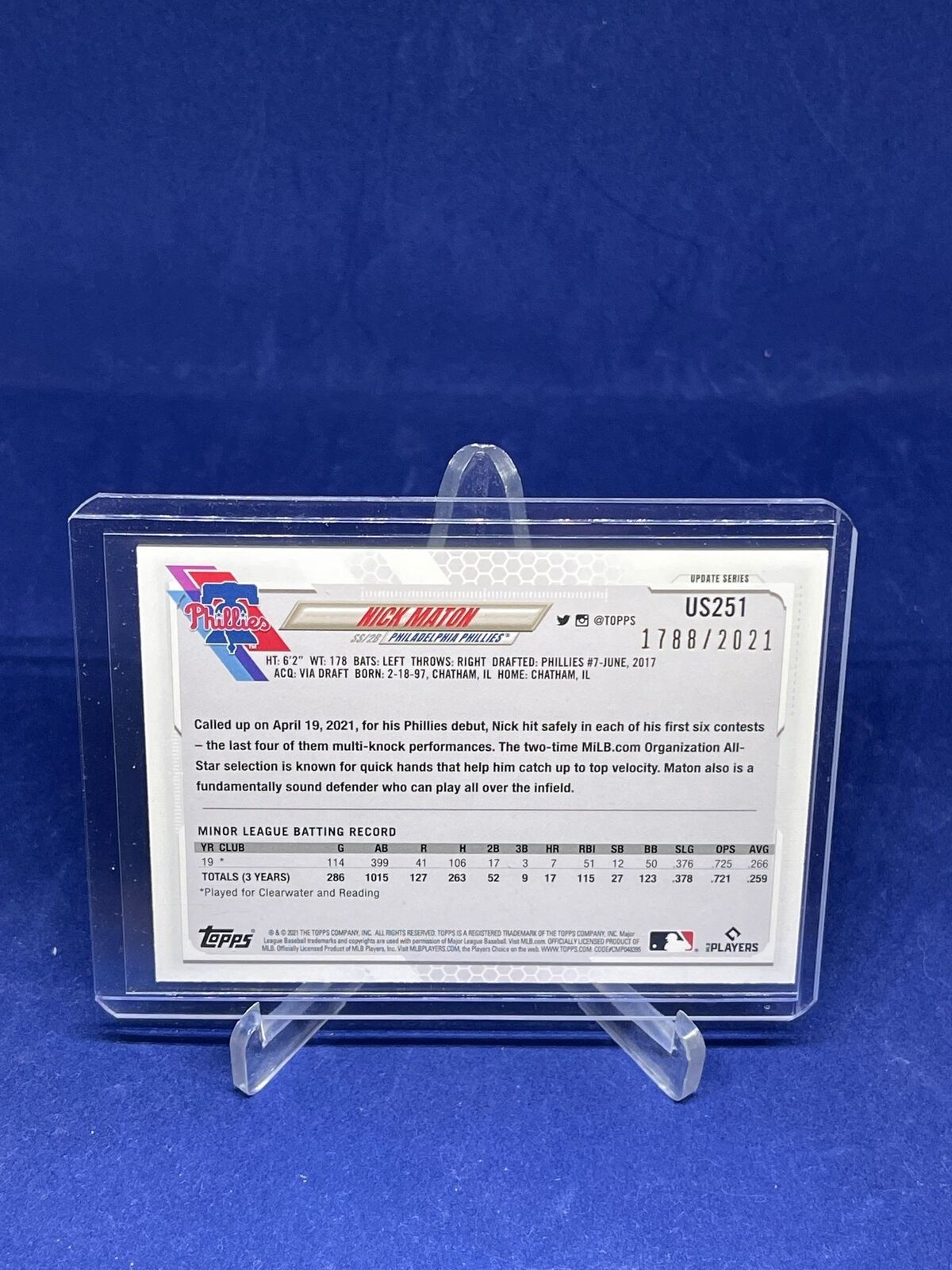 NICK MATON TOPPS 2021 UPDATE SERIES GOLD ROOKIE RC #D 1788/2021