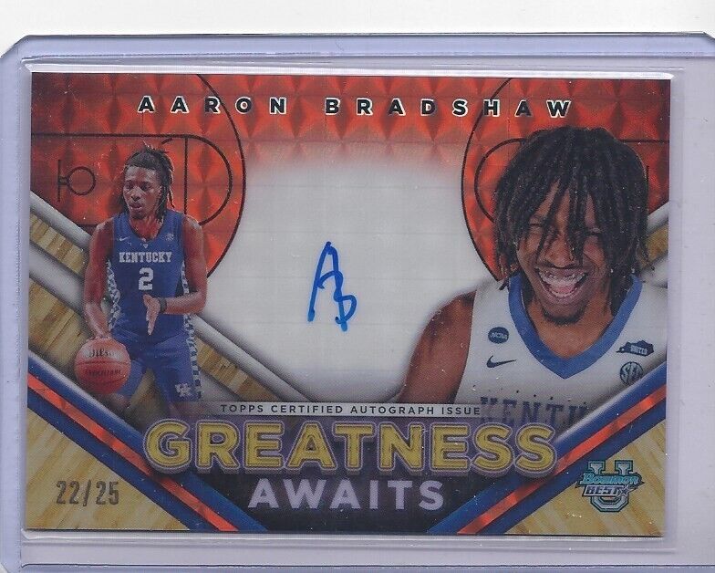 AARON BRADSHAW 2023 BOWMANS BEST U GREATNESS ORANGE GEOMETRIC REFRACTOR AUTO /25