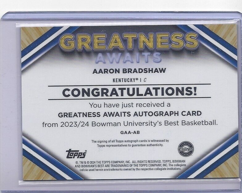 AARON BRADSHAW 2023 BOWMANS BEST U GREATNESS ORANGE GEOMETRIC REFRACTOR AUTO /25