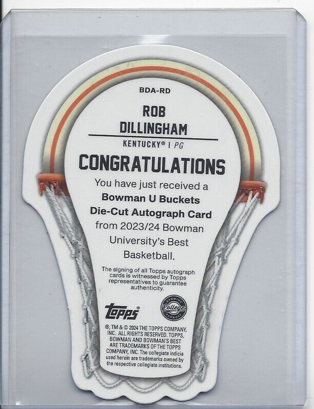 ROB DILLINGHAM 2023 BOWMAN'S BEST UNIVERSITY BUCKETS GOLD REFRACTOR AUTO #D 4/50