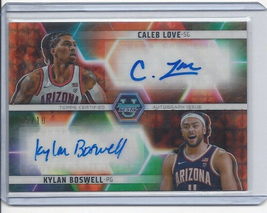 CALEB LOVE BOSWELL 2023 BOWMANS BEST U ORANGE GEOMETRIC REFRACTOR DUAL AUTO /10