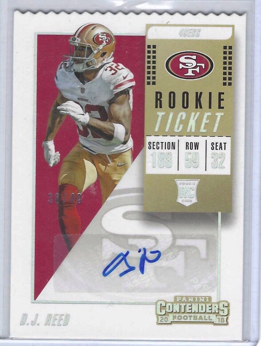 D.J. REED 2018 PANINI CONTENDERS ROOKIE TICKET STUB DIE CUT AUTO RC #D 38/40