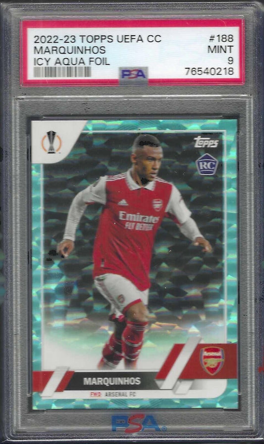 MARQUINHOS 2022-23 TOPPS UEFA CC ICY AQUA FOIL ROOKIE RC /399 PSA 9 MINT POP 1/1