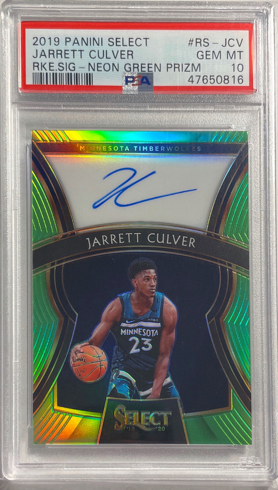 JARRETT CULVER 2019 SELECT NEON GREEN AUTO PRIZM RC #D /99 PSA 10 GEM MINT POP 7