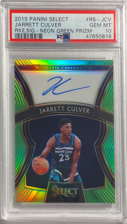 JARRETT CULVER 2019 SELECT NEON GREEN AUTO PRIZM RC #D /99 PSA 10 GEM MINT POP 7