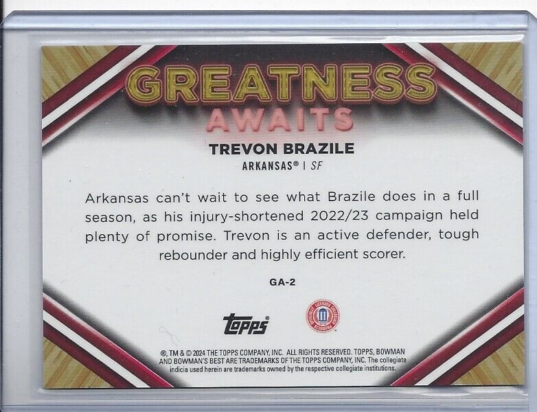TREVON BRAZILE 2023 BOWMANS BEST GOLD GREATNESS AWAITS REFRACTOR #D /50