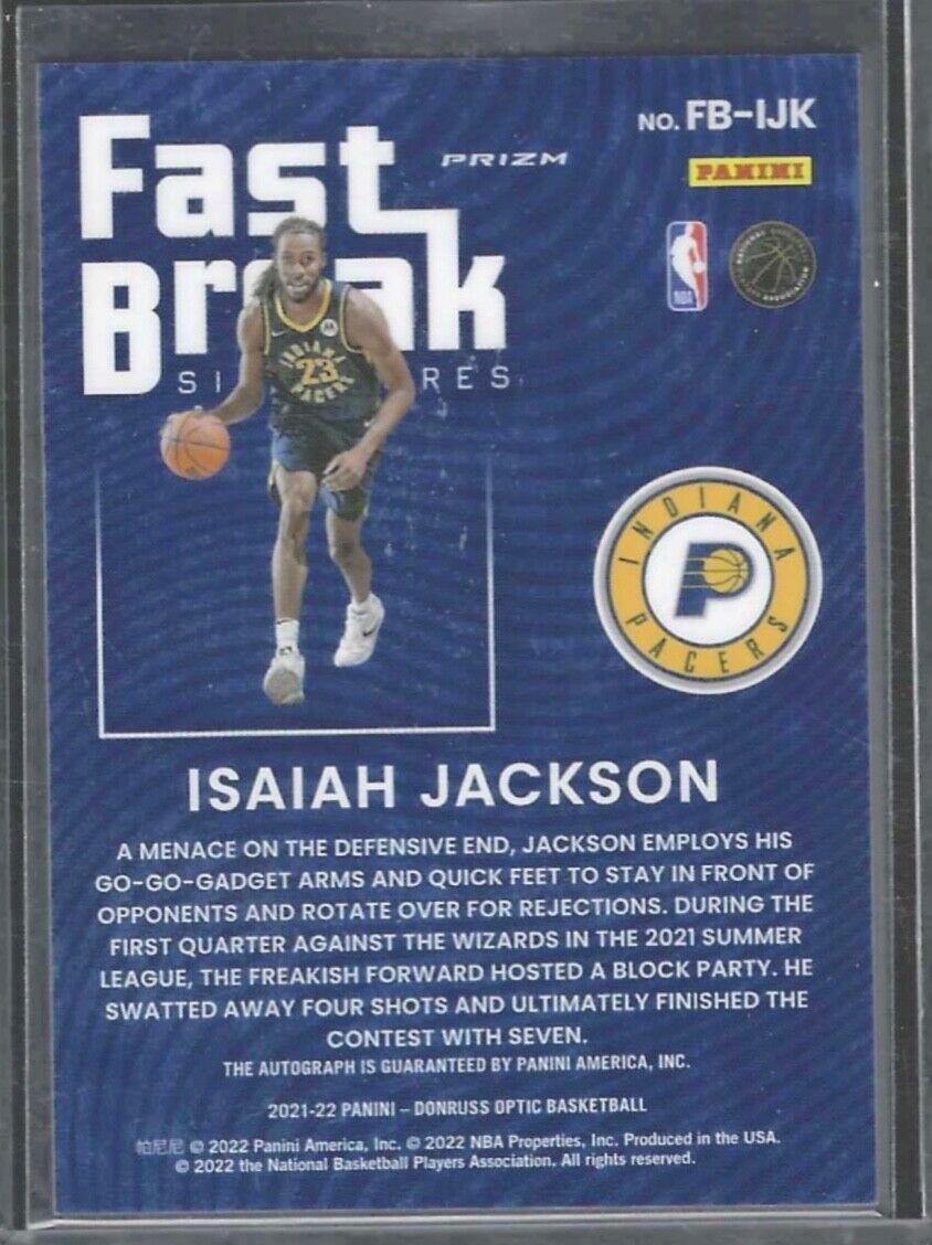 ISAIAH JACKSON 2021-22 PANINI DONRUSS OPTIC SILVER FAST BREAK AUTO RC #FB-IJK