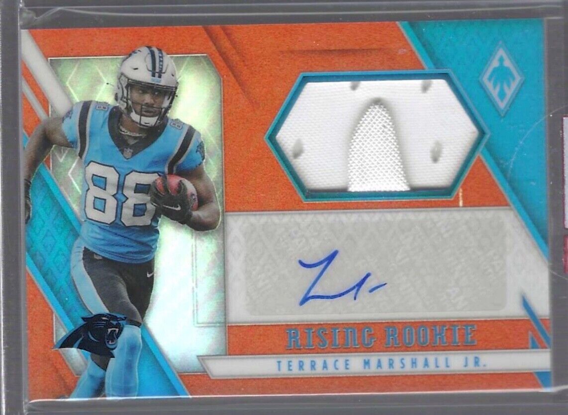 TERRACE MARSHALL JR 2021 PANINI PHOENIX ORANGE PRIZM GLOVE PATCH AUTO RC #D /99