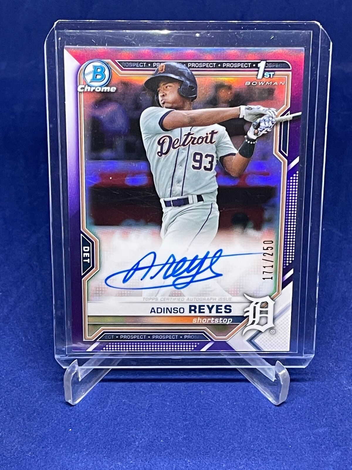 ADINSO REYES 2021 BOWMAN CHROME 1ST PURPLE REFRACTOR AUTO PROSPECT #D 171/250