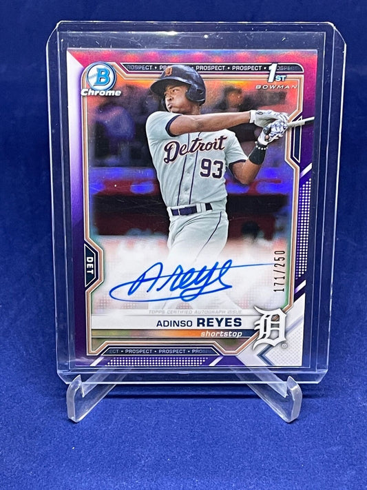 ADINSO REYES 2021 BOWMAN CHROME 1ST PURPLE REFRACTOR AUTO PROSPECT #D 171/250