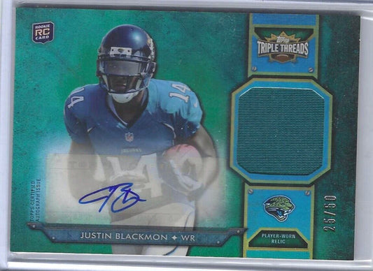 JUSTIN BLACKMON 2012 TOPPS TRIPLE THREADS GREEN JERSEY AUTO RC #D 25/50