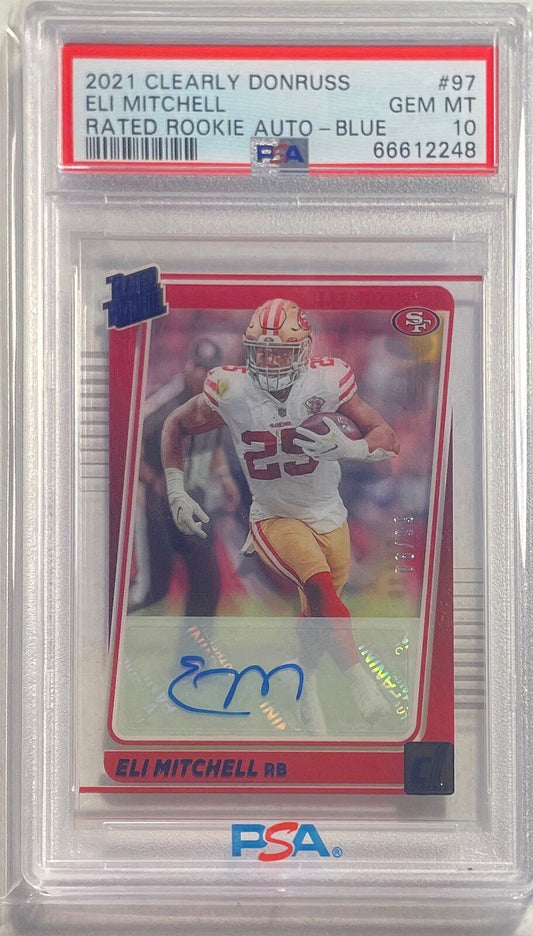 ELI MITCHELL 2021 CLEARLY DONRUSS BLUE AUTO RC #D 08/99 PSA 10 GEM MINT POP 2