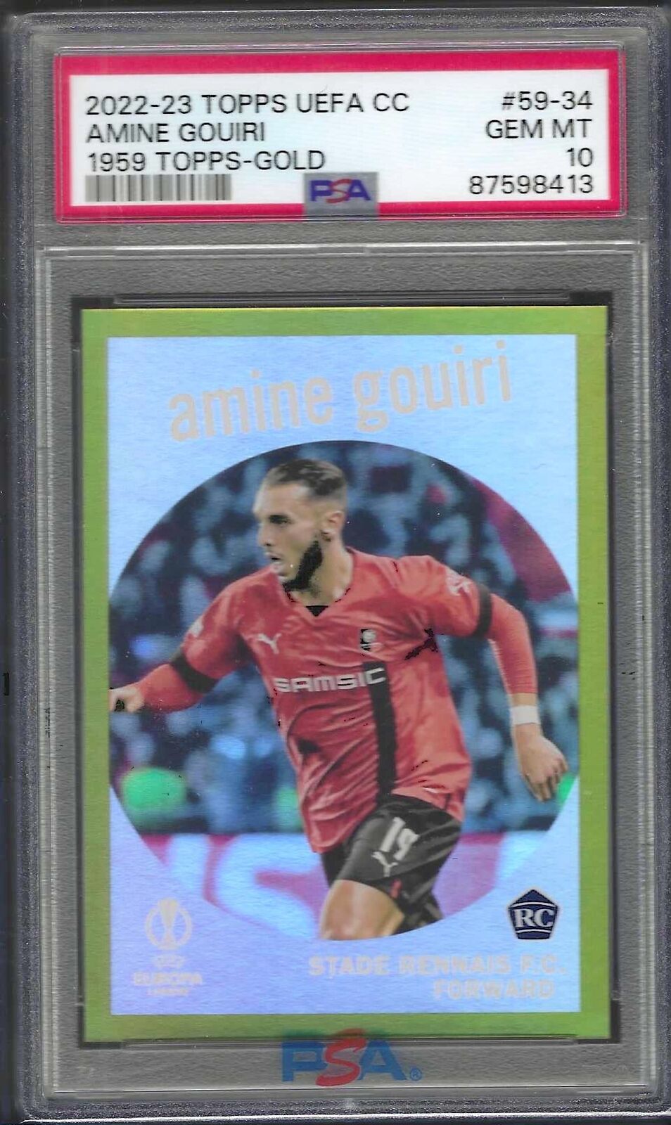AMINE GOUIRI 2022-23 TOPPS UEFA 1959 GOLD RC #d 33/50 PSA 10 GEM MINT POP 1/1